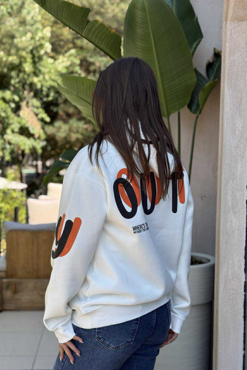 ONE COLOR FLUFFY WRITTINGS WOMEN HOODIE WHITE-E BARDHE - 3