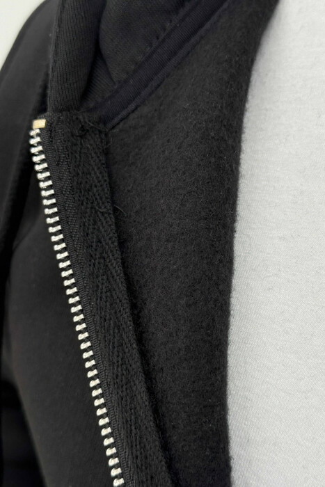 ONE COLOR FLUFFY ZIPPER HOOD MEN JACKET BLACK/ E ZEZE - 3