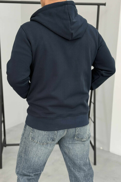 ONE COLOR FLUFFY ZIPPER HOOD MEN JACKET DARK BLUE/BEE - 3