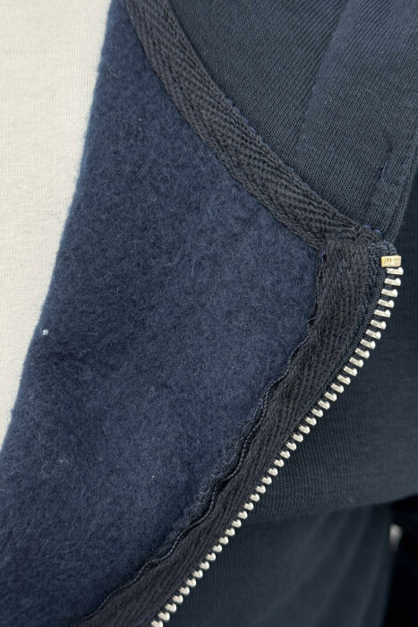 ONE COLOR FLUFFY ZIPPER HOOD MEN JACKET DARK BLUE/BEE - 4