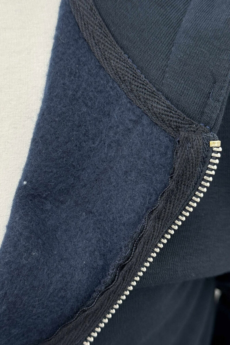 ONE COLOR FLUFFY ZIPPER HOOD MEN JACKET DARK BLUE/BEE - 4