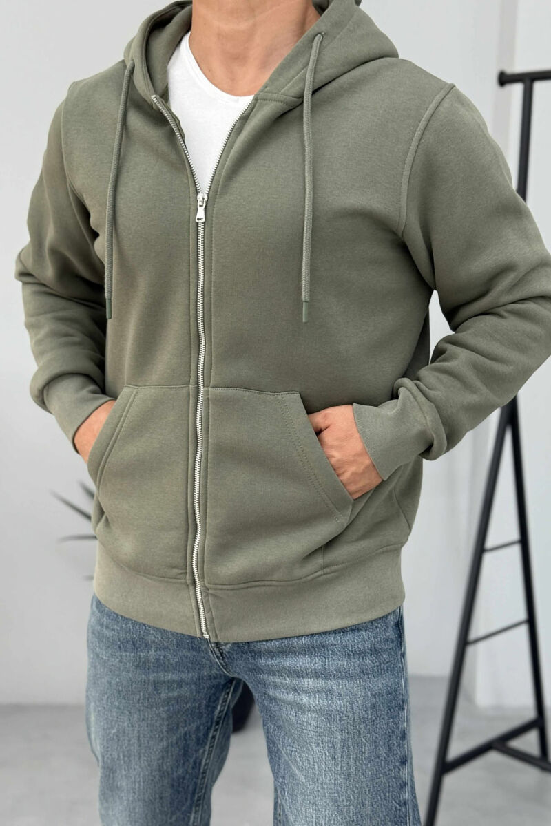 ONE COLOR FLUFFY ZIPPER HOOD MEN JACKET GREEN/JESHILE - 2