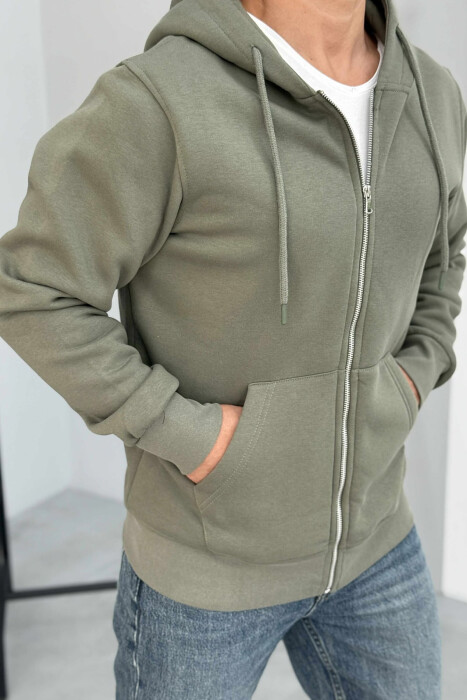 ONE COLOR FLUFFY ZIPPER HOOD MEN JACKET GREEN/JESHILE - 5