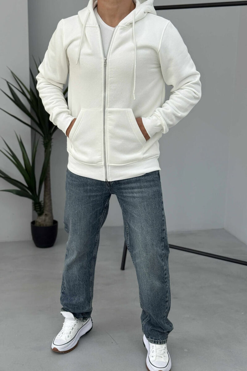 ONE COLOR FLUFFY ZIPPER HOOD MEN JACKET WHITE-E BARDHE - 1