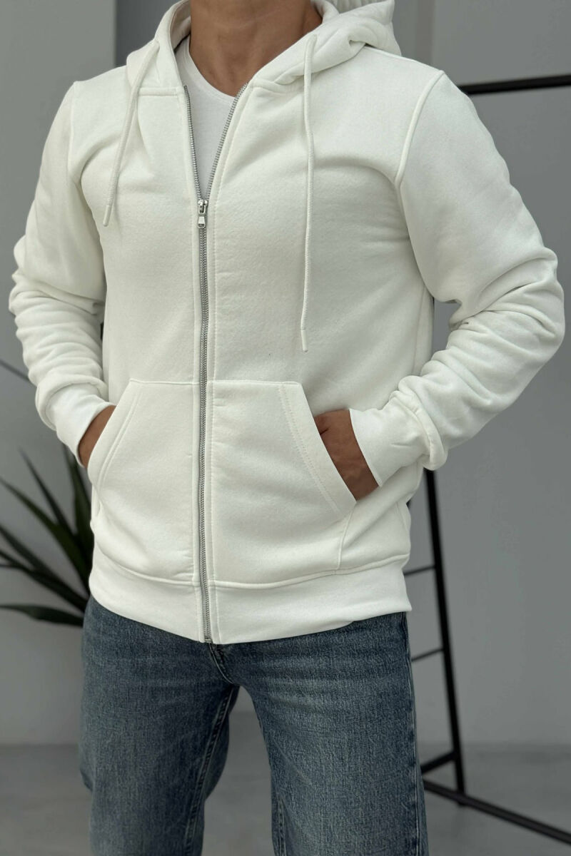 ONE COLOR FLUFFY ZIPPER HOOD MEN JACKET WHITE-E BARDHE - 2