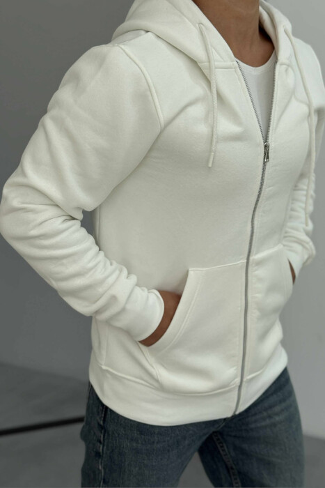 ONE COLOR FLUFFY ZIPPER HOOD MEN JACKET WHITE-E BARDHE - 5