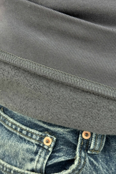 ONE COLOR FLUFFY ZIPPER NECK MEN SWEATSHIRT DARK GREY/GEE - 2