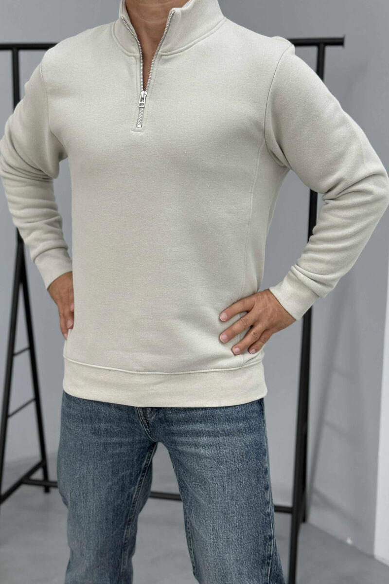 ONE COLOR FLUFFY ZIPPER NECK MEN SWEATSHIRT LIGHT GREY/GZ - 1