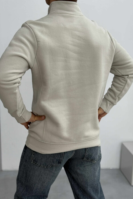 ONE COLOR FLUFFY ZIPPER NECK MEN SWEATSHIRT LIGHT GREY/GZ - 4