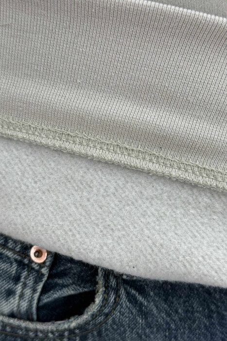 ONE COLOR FLUFFY ZIPPER NECK MEN SWEATSHIRT LIGHT GREY/GZ - 5