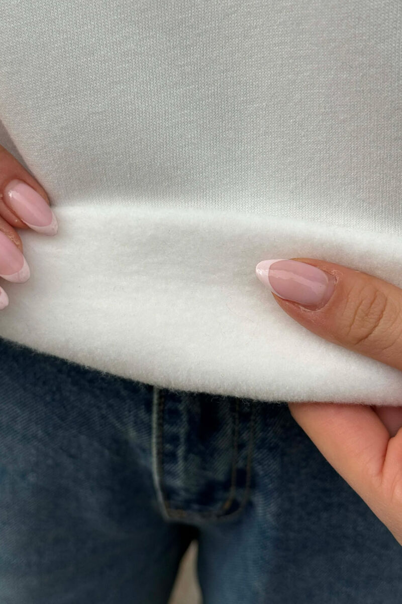 ONE COLOR FLUFFY ZIPPER NECK WOMEN SWEATSHIRT WHITE-E BARDHE - 3