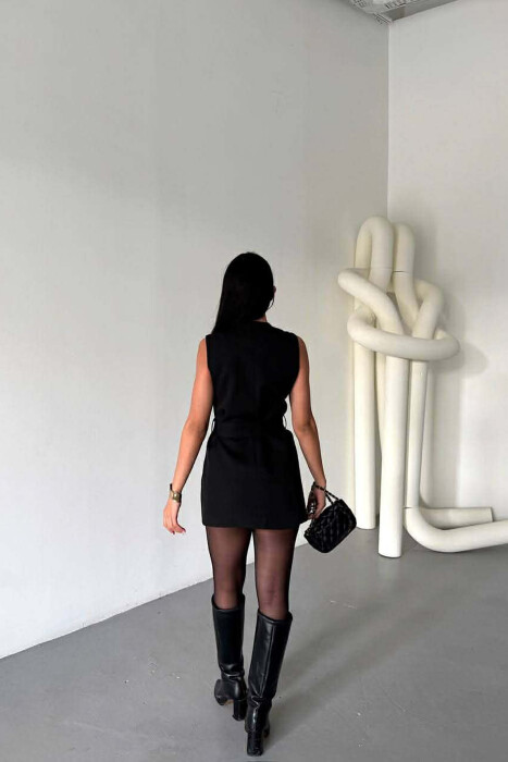 ONE COLOR FOUR FRONT POCKETS LONG WOMEN VEST BLACK/ E ZEZE - 6