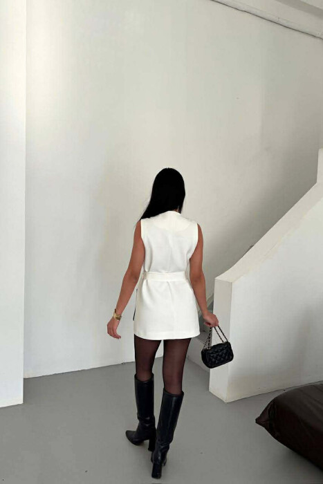 ONE COLOR FOUR FRONT POCKETS LONG WOMEN VEST WHITE-E BARDHE - 3