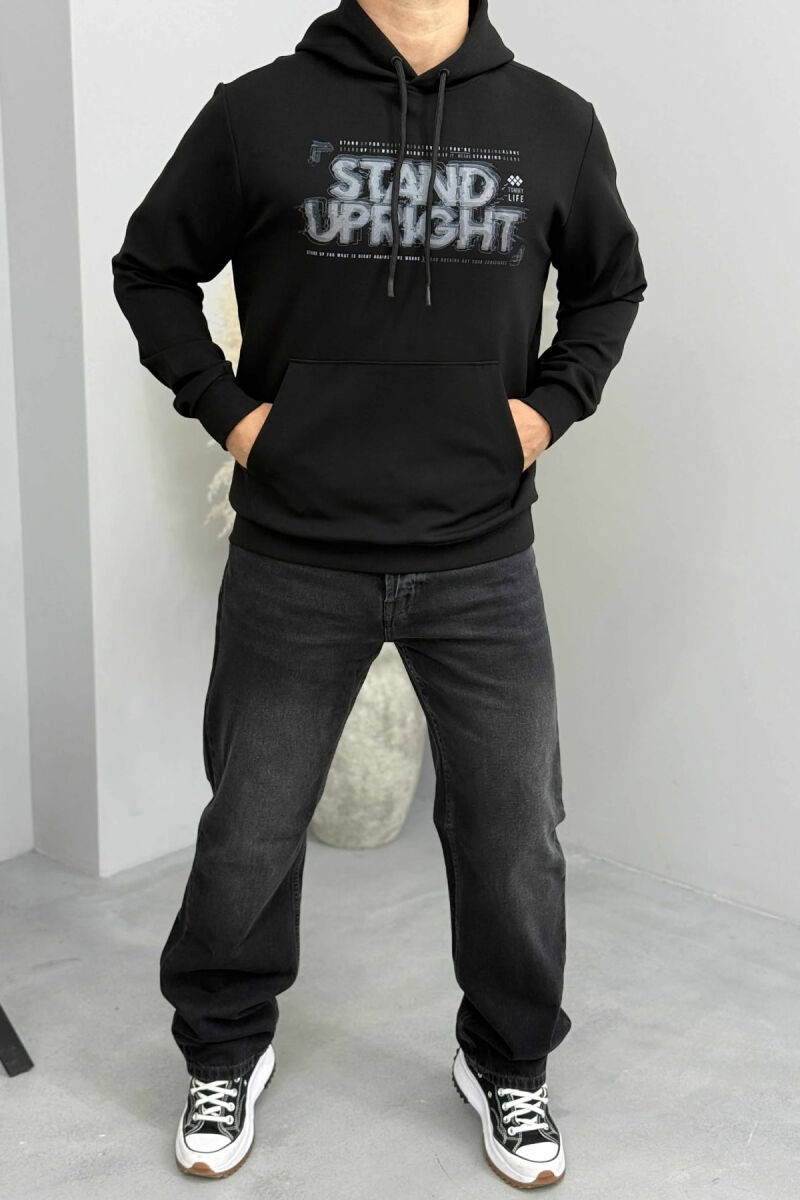 ONE COLOR FRONT DESIGN MEN HOODIE BLACK/ E ZEZE - 2