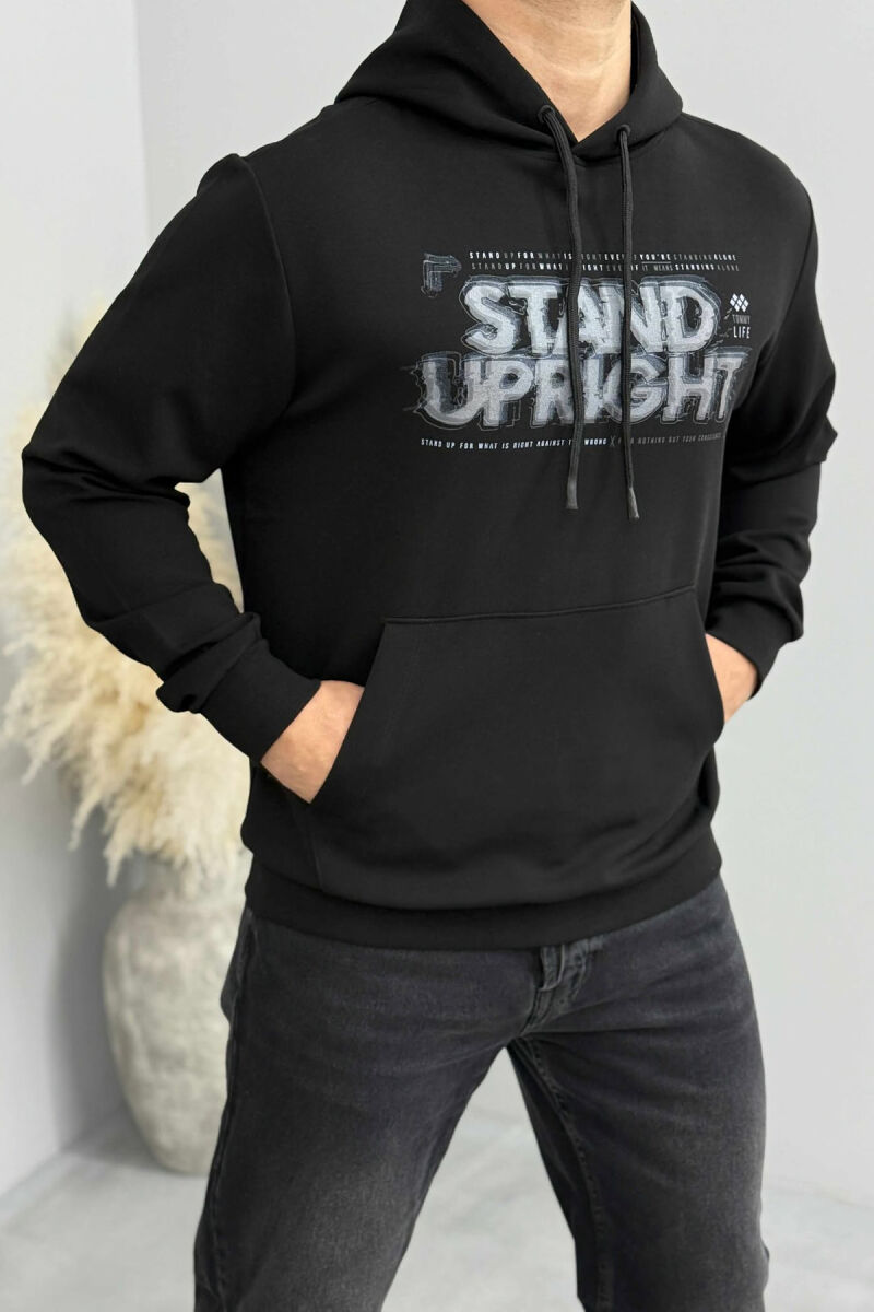 ONE COLOR FRONT DESIGN MEN HOODIE BLACK/ E ZEZE - 4