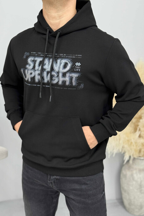 ONE COLOR FRONT DESIGN MEN HOODIE BLACK/ E ZEZE - 1
