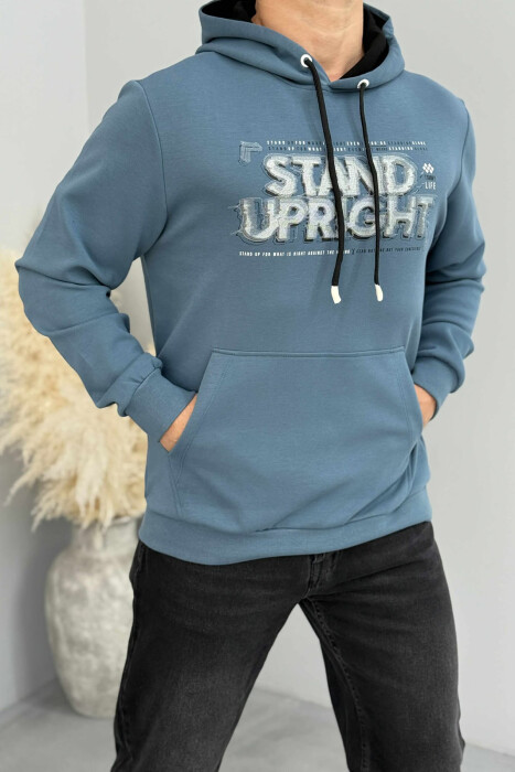 ONE COLOR FRONT DESIGN MEN HOODIE BLUE STONE/GK 