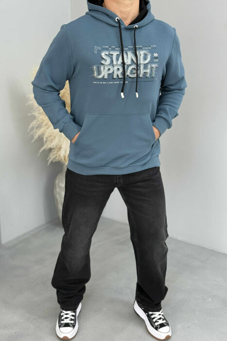 ONE COLOR FRONT DESIGN MEN HOODIE BLUE STONE/GK - 2