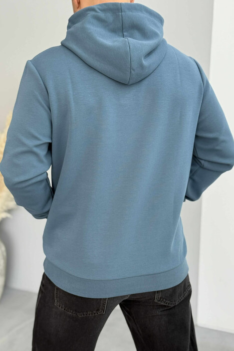 ONE COLOR FRONT DESIGN MEN HOODIE BLUE STONE/GK - 3