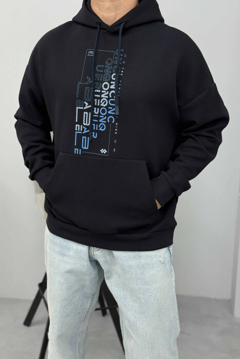 HOODIE NJËNGJYRËSHE ME DIZANJ PARA PËR MESHKUJ NË NGJYRËN BLU TË ERRËT - KLAUDIO FASHION