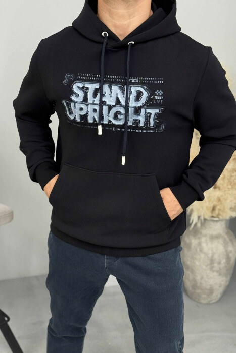 ONE COLOR FRONT DESIGN MEN HOODIE DARK BLUE/BEE 