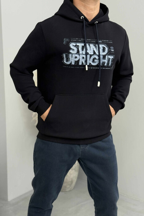 ONE COLOR FRONT DESIGN MEN HOODIE DARK BLUE/BEE - 4