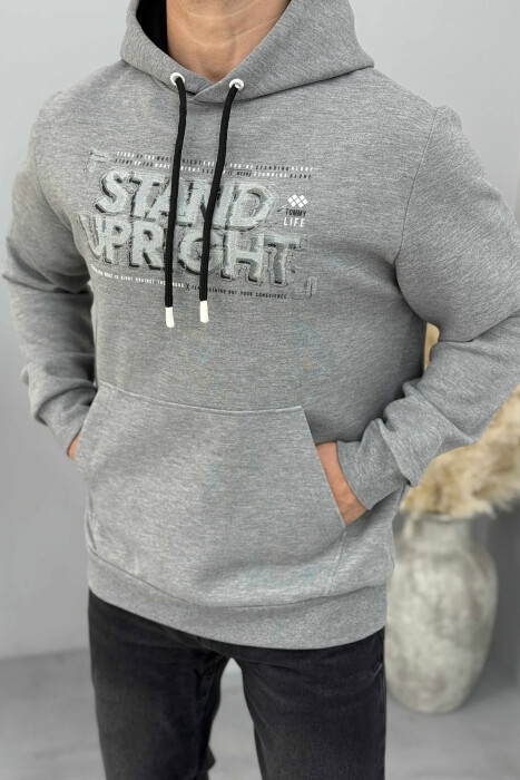 ONE COLOR FRONT DESIGN MEN HOODIE GREY/GRI 