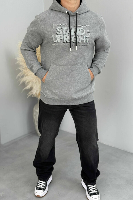 ONE COLOR FRONT DESIGN MEN HOODIE GREY/GRI - 2