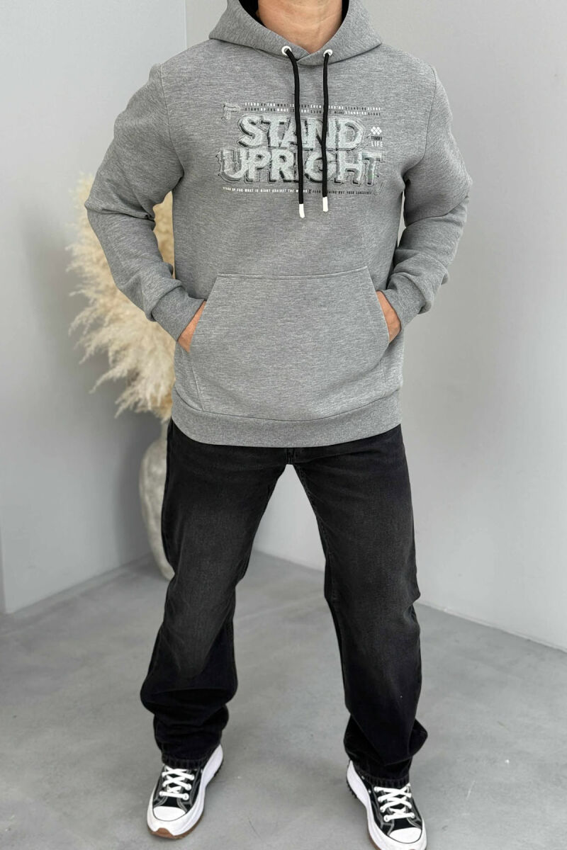 ONE COLOR FRONT DESIGN MEN HOODIE GREY/GRI - 2