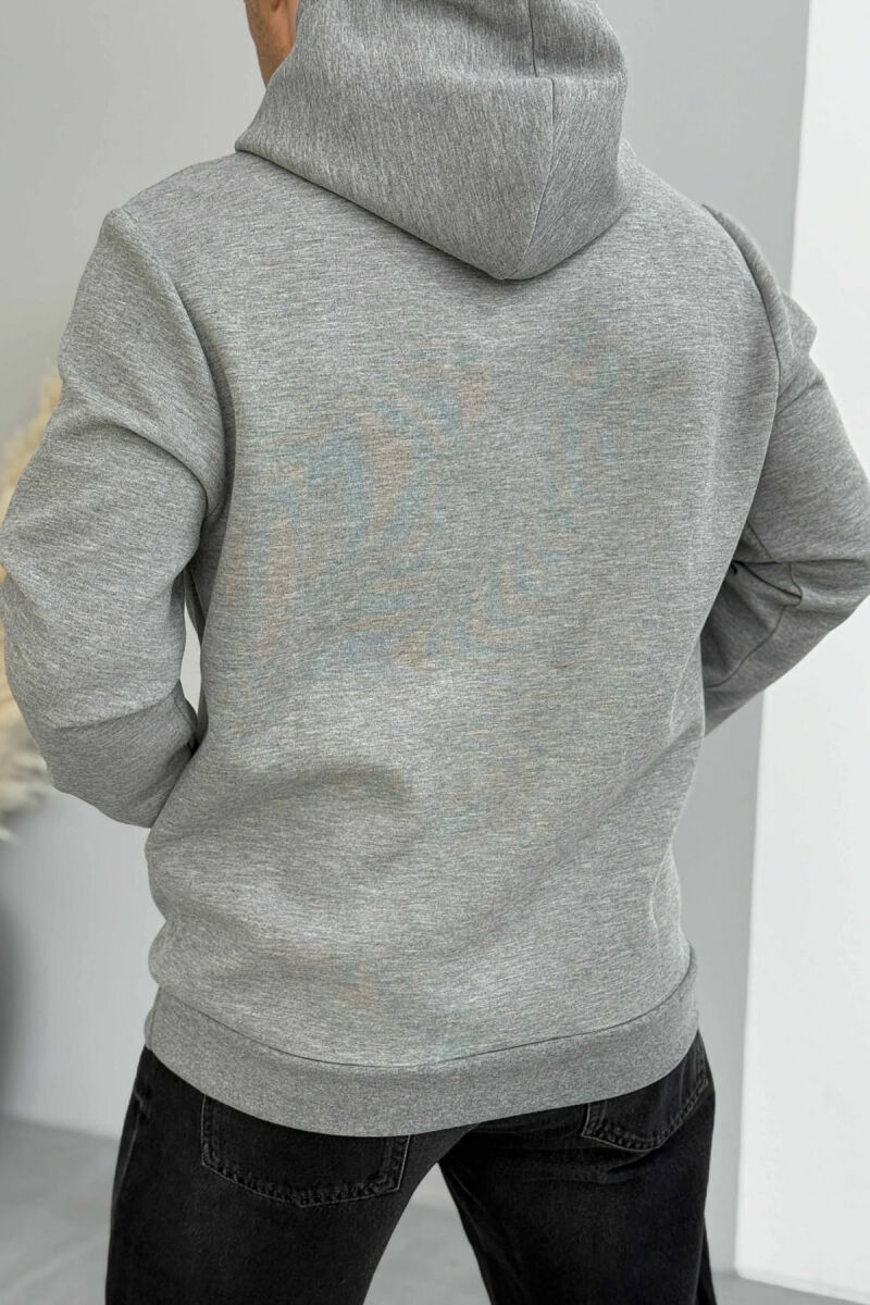 ONE COLOR FRONT DESIGN MEN HOODIE GREY/GRI - 3