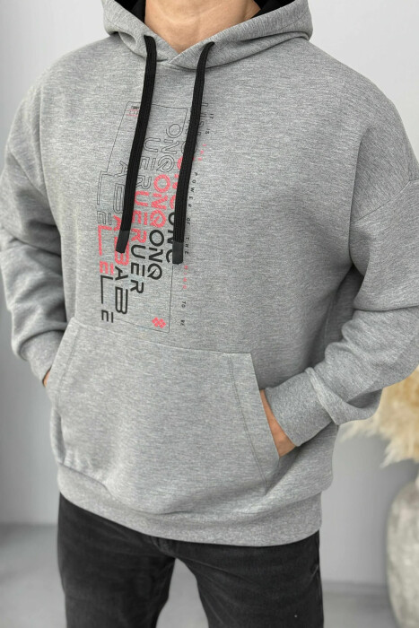 ONE COLOR FRONT DESIGN MEN HOODIE GREY/GRI 