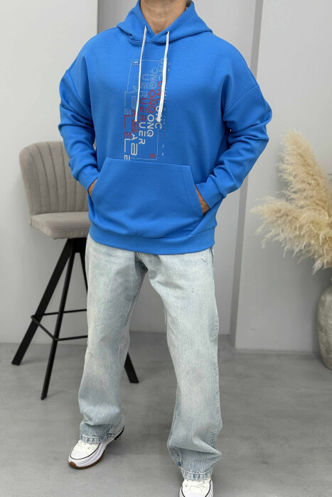 ONE COLOR FRONT DESIGN MEN HOODIE LIGHTBLUE/BZ - 2