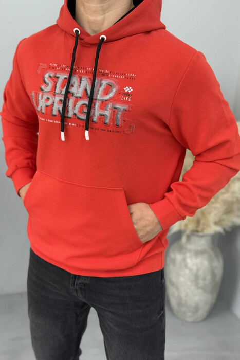 ONE COLOR FRONT DESIGN MEN HOODIE RED/E KUQE - KLAUDIO FASHION
