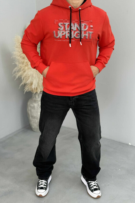 ONE COLOR FRONT DESIGN MEN HOODIE RED/E KUQE - 2