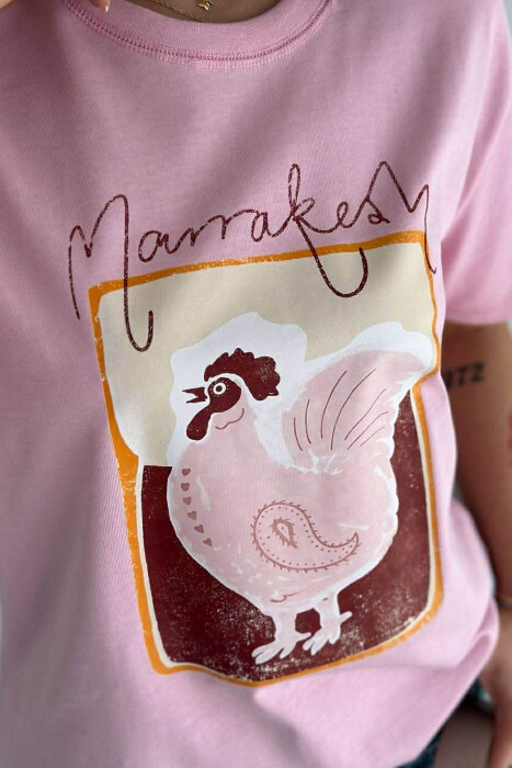 ONE COLOR FRONT IMAGE WOMAN T-SHIRT PINK/ROZE - 3