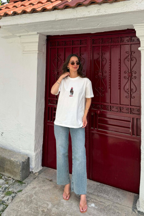 ONE COLOR FRONT IMAGE WOMAN T-SHIRT WHITE-E BARDHE - KLAUDIO FASHION