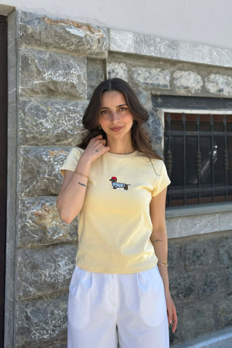 ONE COLOR FRONT IMAGE WOMAN T-SHIRT YELLOW/E VERDHE - KLAUDIO FASHION