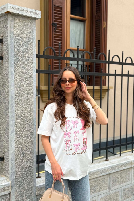 ONE COLOR FRONT IMAGES WOMAN T-SHIRT WHITE-E BARDHE - KLAUDIO FASHION