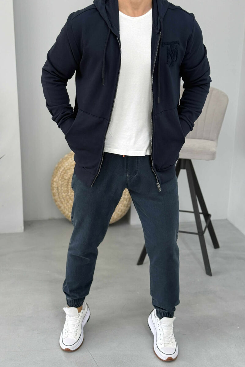 ONE COLOR FRONT LOGO MEN COTTON JACKET DARK BLUE/BEE - 1