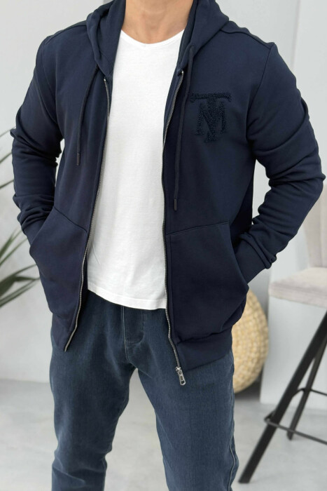 ONE COLOR FRONT LOGO MEN COTTON JACKET DARK BLUE/BEE - 3