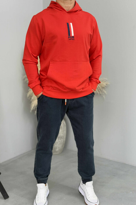 ONE COLOR FRONT LOGO MEN HOODIE RED/E KUQE - 3
