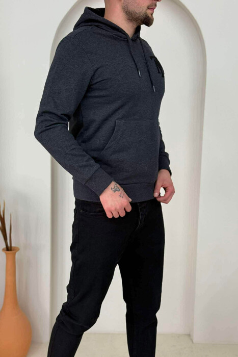 ONE COLOR FRONT LOGO SIMPLE MEN HOODIE DARK GREY/GEE - 3