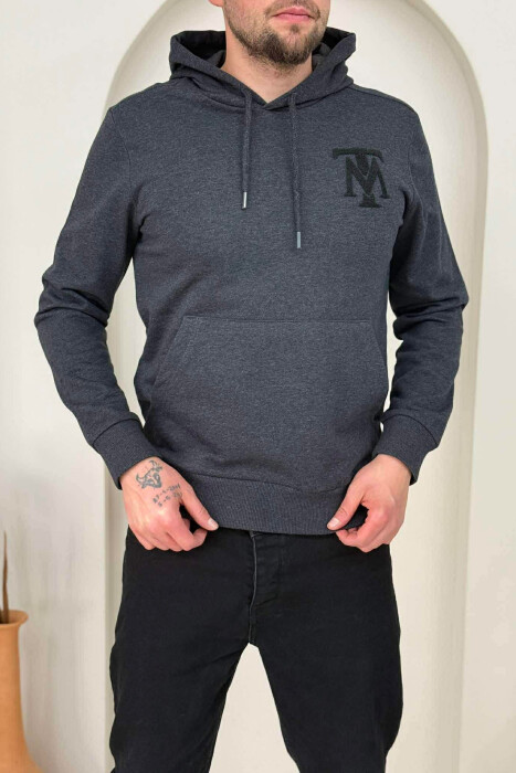 ONE COLOR FRONT LOGO SIMPLE MEN HOODIE DARK GREY/GEE - 4