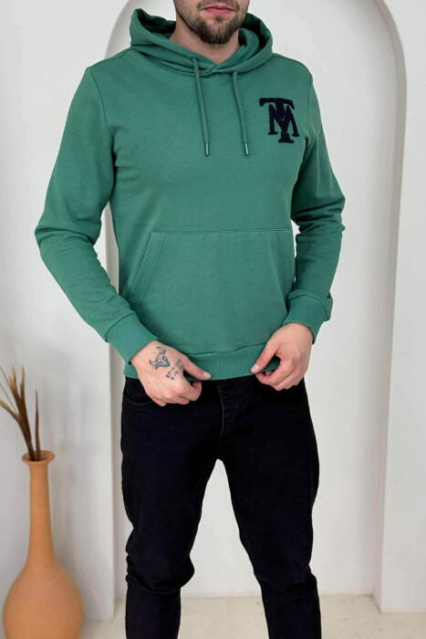 ONE COLOR FRONT LOGO SIMPLE MEN HOODIE GREEN/JESHILE - 3