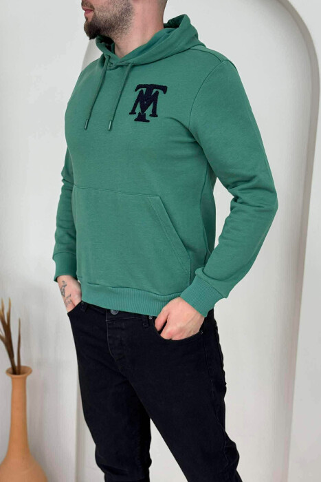 ONE COLOR FRONT LOGO SIMPLE MEN HOODIE GREEN/JESHILE - 4