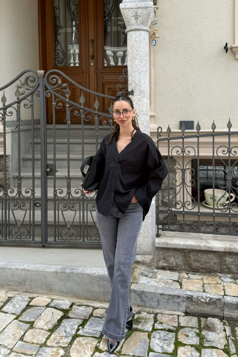 ONE COLOR FRONT POCKET WOMAN SHIRT BLACK/ E ZEZE - 3