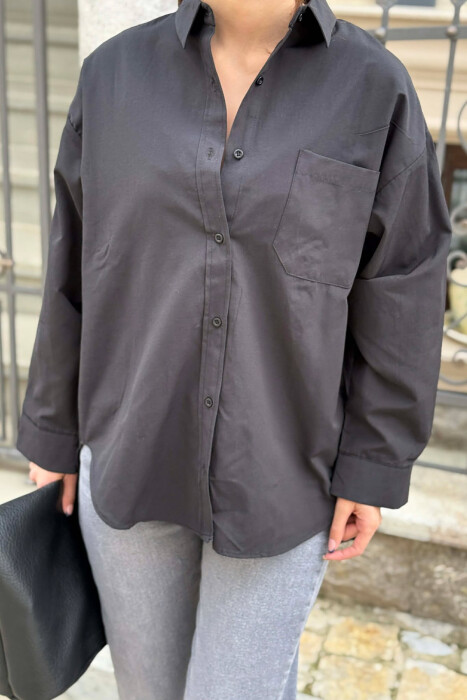 ONE COLOR FRONT POCKET WOMAN SHIRT BLACK/ E ZEZE - 4