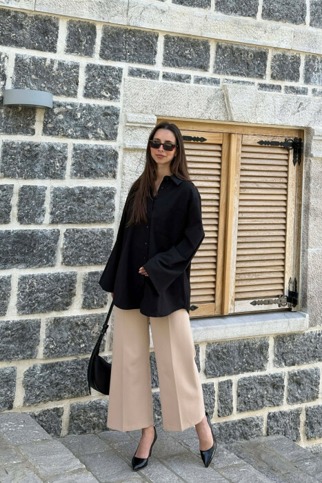 ONE COLOR FRONT POCKET WOMAN SHIRT BLACK/ E ZEZE - 1