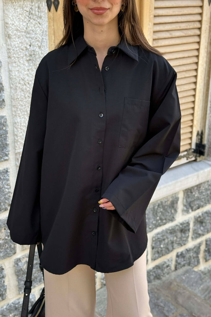 ONE COLOR FRONT POCKET WOMAN SHIRT BLACK/ E ZEZE - 2