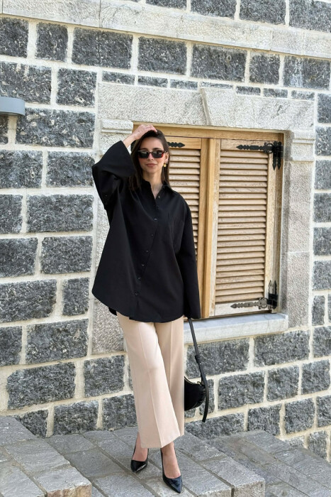 ONE COLOR FRONT POCKET WOMAN SHIRT BLACK/ E ZEZE - 3